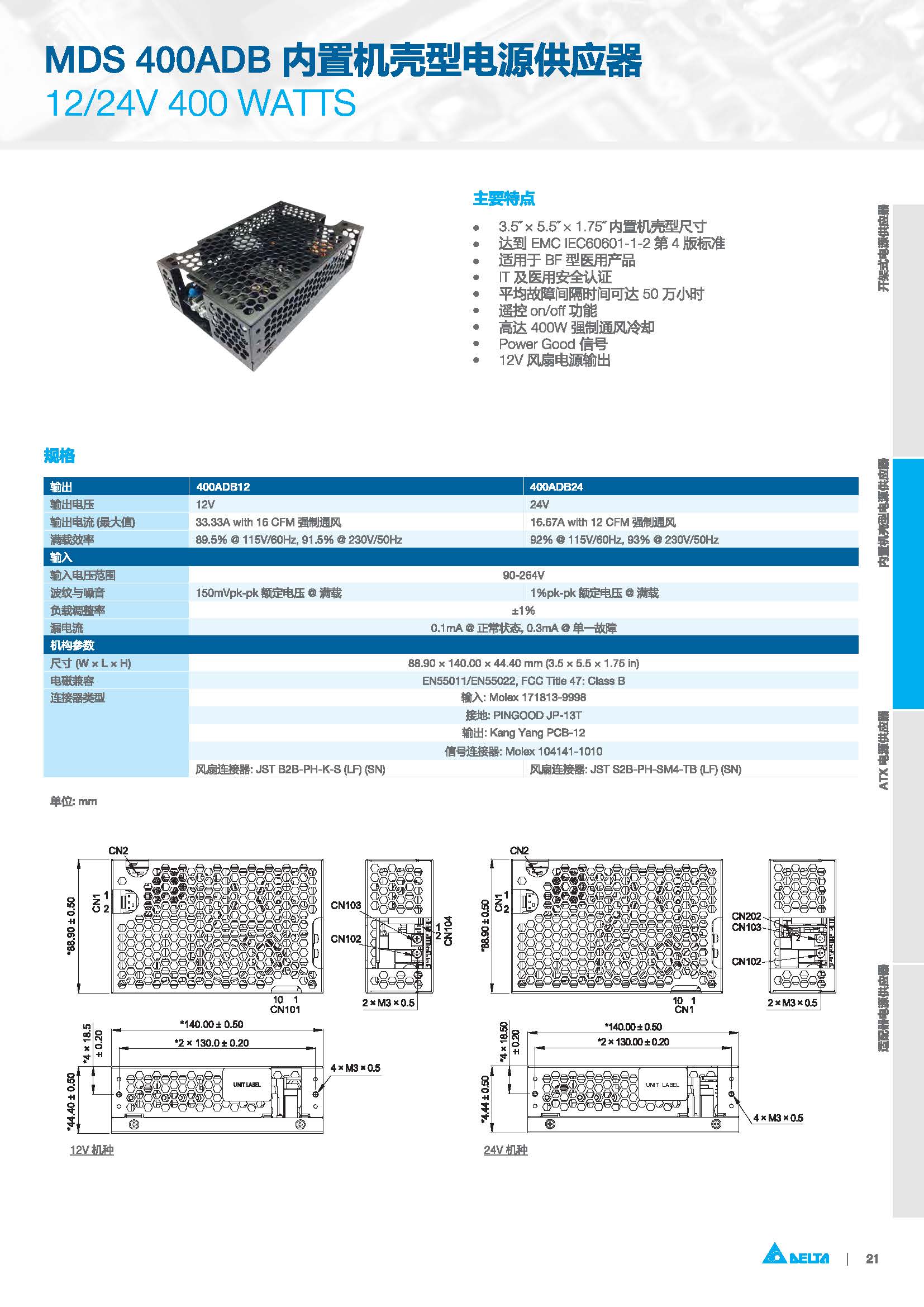 MDS 400ADB内置机壳型电源供应器